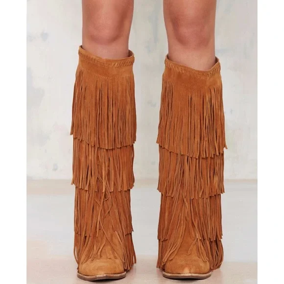 Jeffrey Campbell Tan Fringe Heeled Boots - Picture 2 of 8